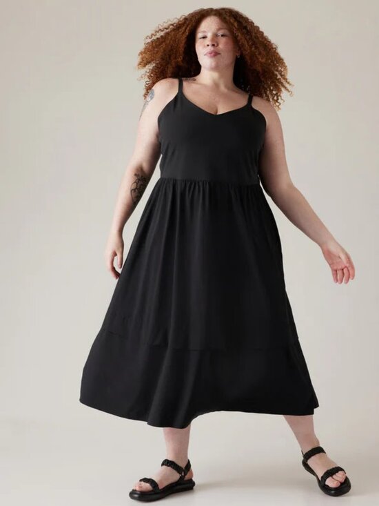 Athleta Dresses & Skirts - Athleta Elation V-Neck Hybrid Mixed Media Black Midi Dress 2X